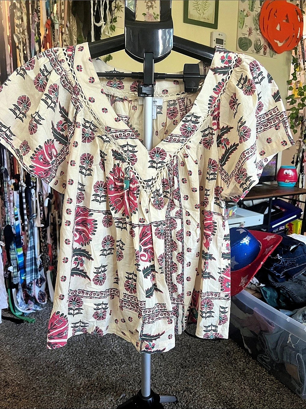 haute hippie Floral Tunic in Cream & Pink Size Large